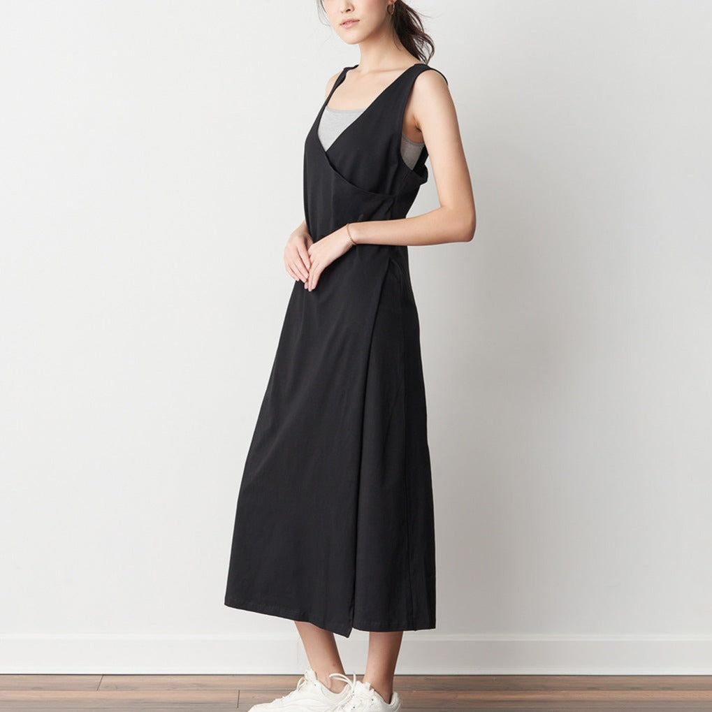 Cool Cotton Draped Back Midi Dress showcasing elegant draping and lightweight fabric.