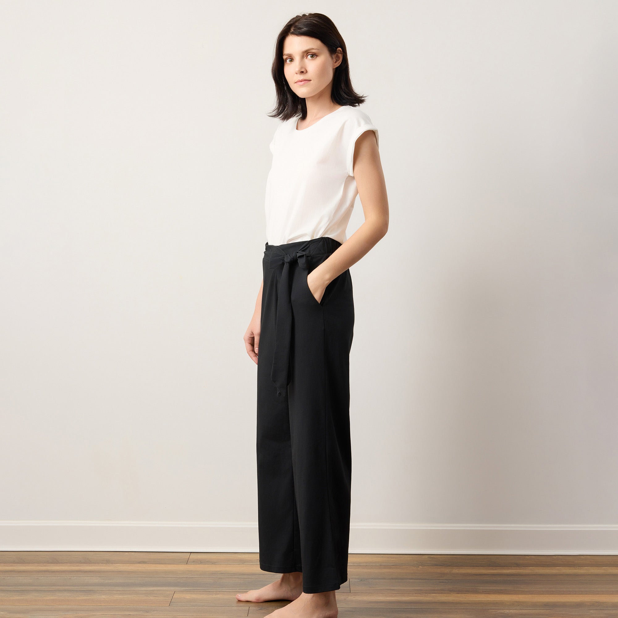 Cool Cotton Lounge Pants with tie-waist and wide-leg design, perfect for stylish comfort.