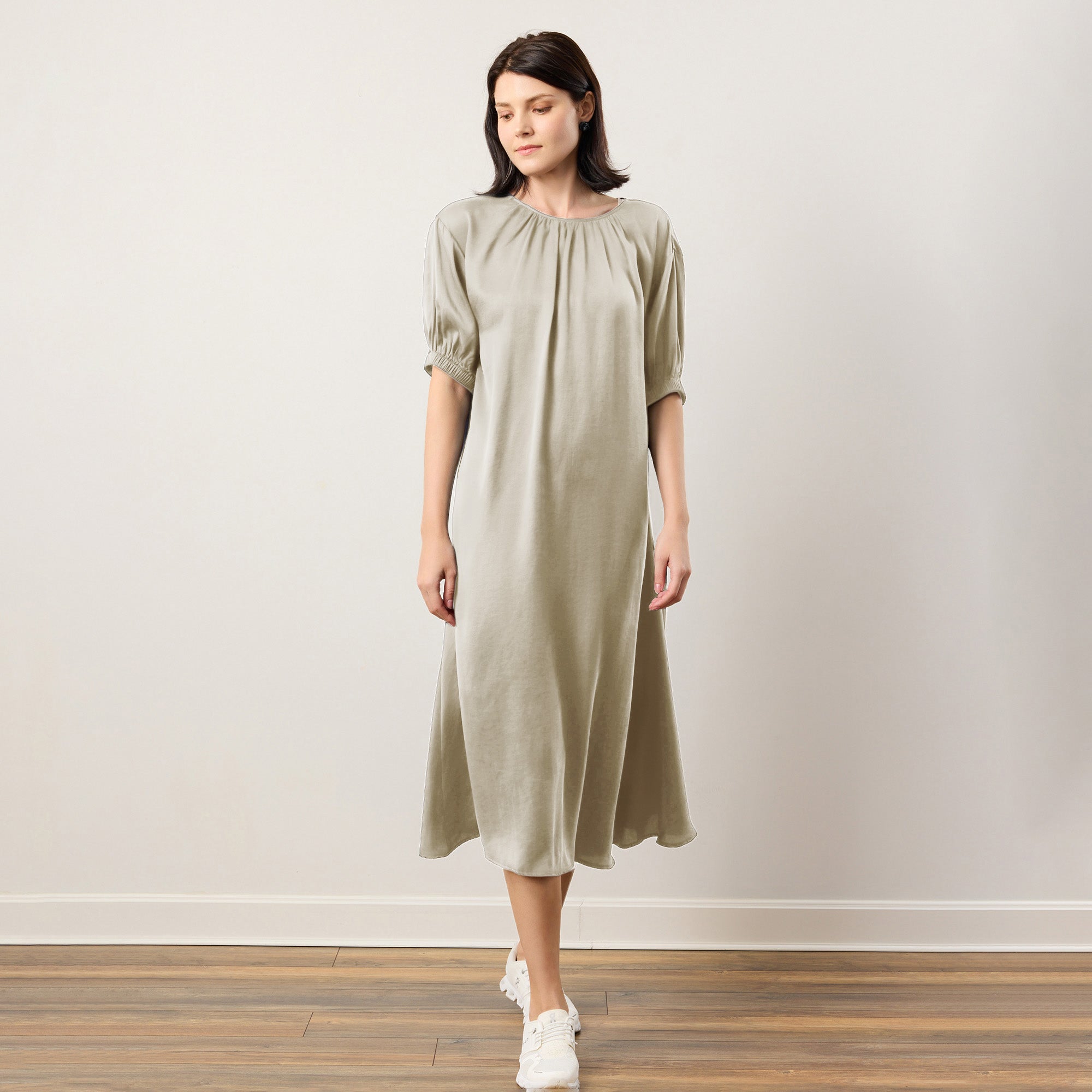 Flow TENCEL™ LUXE Puffed Sleeve Maxi Dress with billowy sleeves and elegant A-line silhouette.