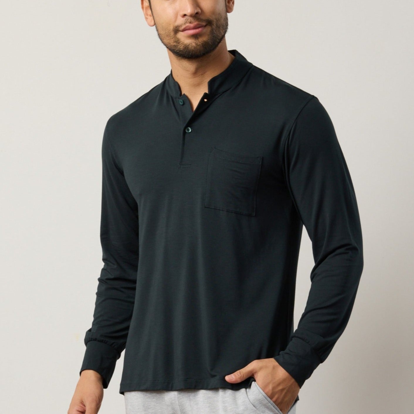 Silktouch TENCEL™ Modal Air Henley Neck Long Sleeve Top