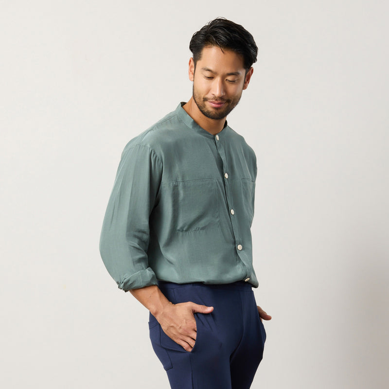 Flow TENCEL™ LUXE Grandad-Collar Long Sleeve Shirt