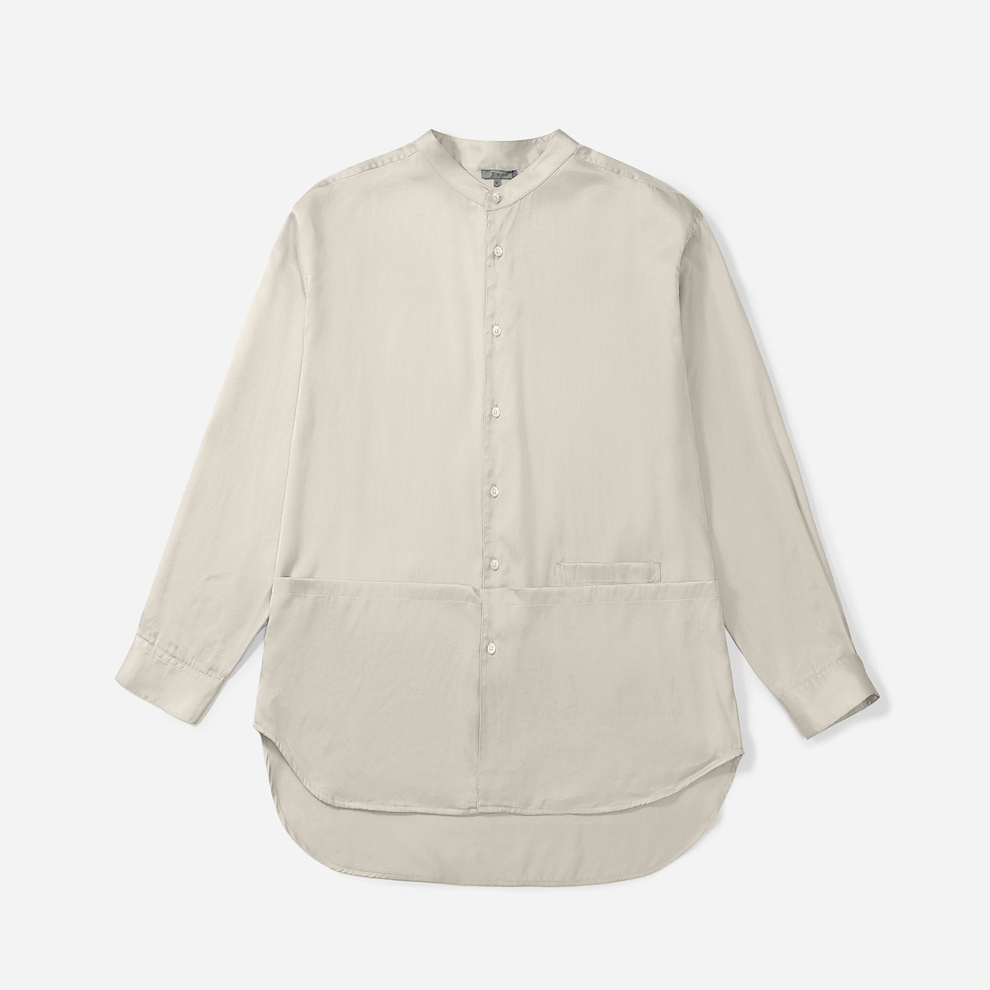 Flow TENCEL™ LUXE relaxed mandarin collar shirt in soft, lightweight fabric with pockets.