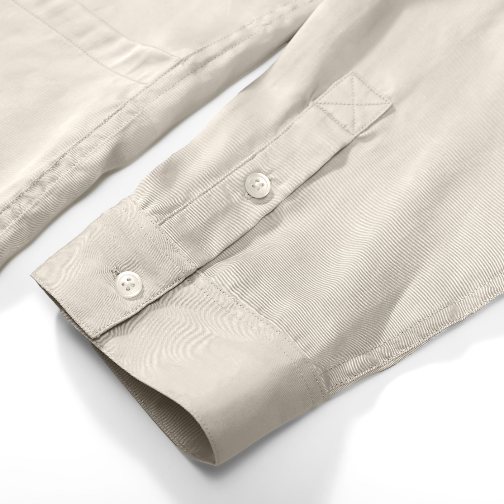 Flow TENCEL™ LUXE relaxed mandarin collar shirt with front pockets and soft pleats.