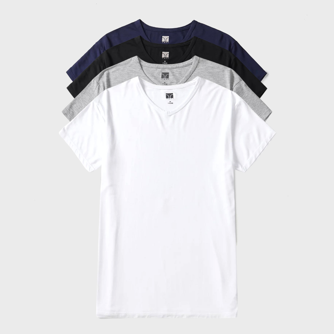 4 Pack Silktouch TENCEL™ Modal V Neck Tees - Soft, breathable, and odor-resistant casual wear.