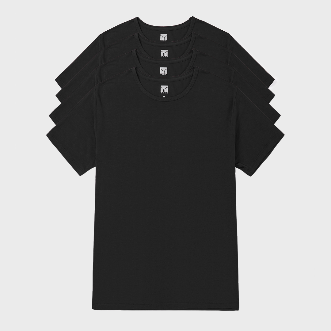 4 Pack Silktouch TENCEL™ Modal Air Round Neck Tees, soft, breathable, and sustainable men's wear.