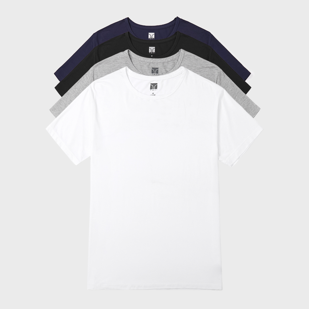 4 Pack Silktouch TENCEL™ Modal Air Round Neck Tee in soft fabric, perfect for casual wear.
