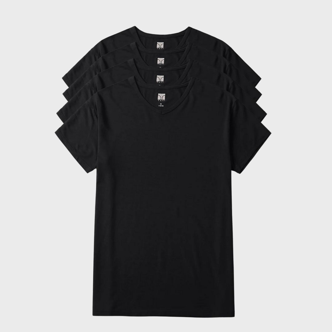 4 Pack Silktouch TENCEL™ Modal Air V Neck Tees in various colors, soft and breathable fabric.