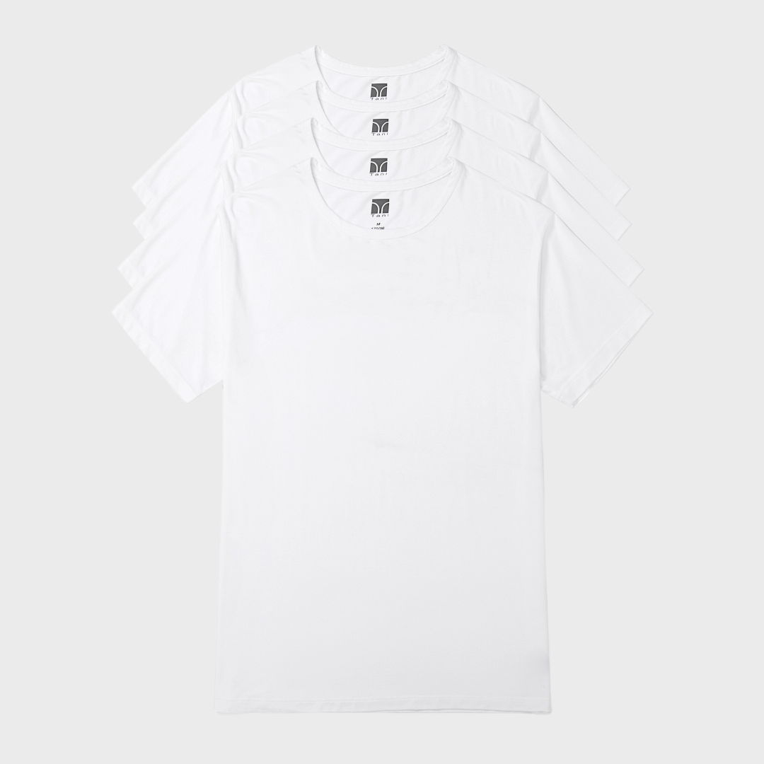 4 Pack Silktouch TENCEL™ Modal Air Round Neck Tees in soft, breathable fabric for everyday wear.