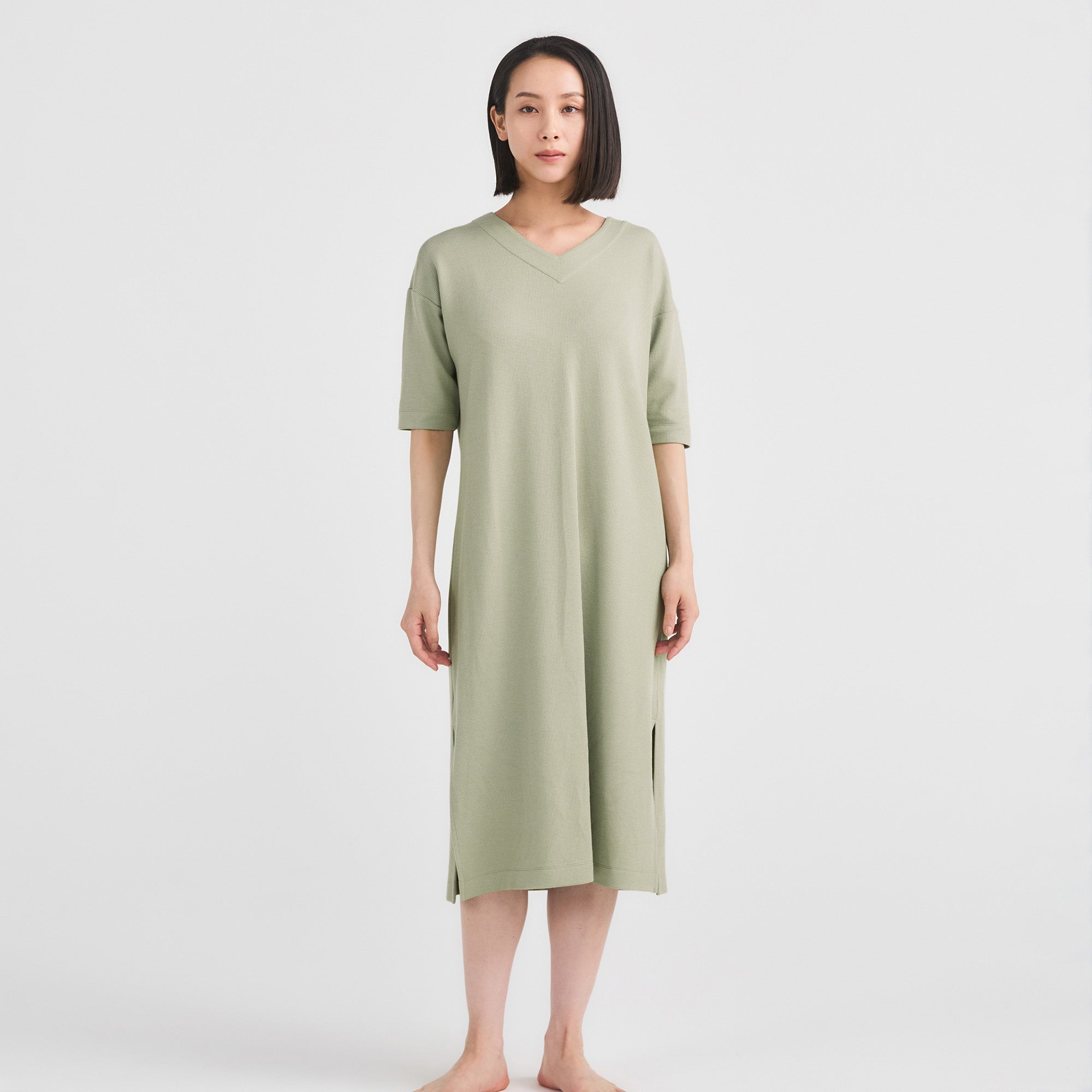 Milk Cotton Waffle Knit Lounge Dress