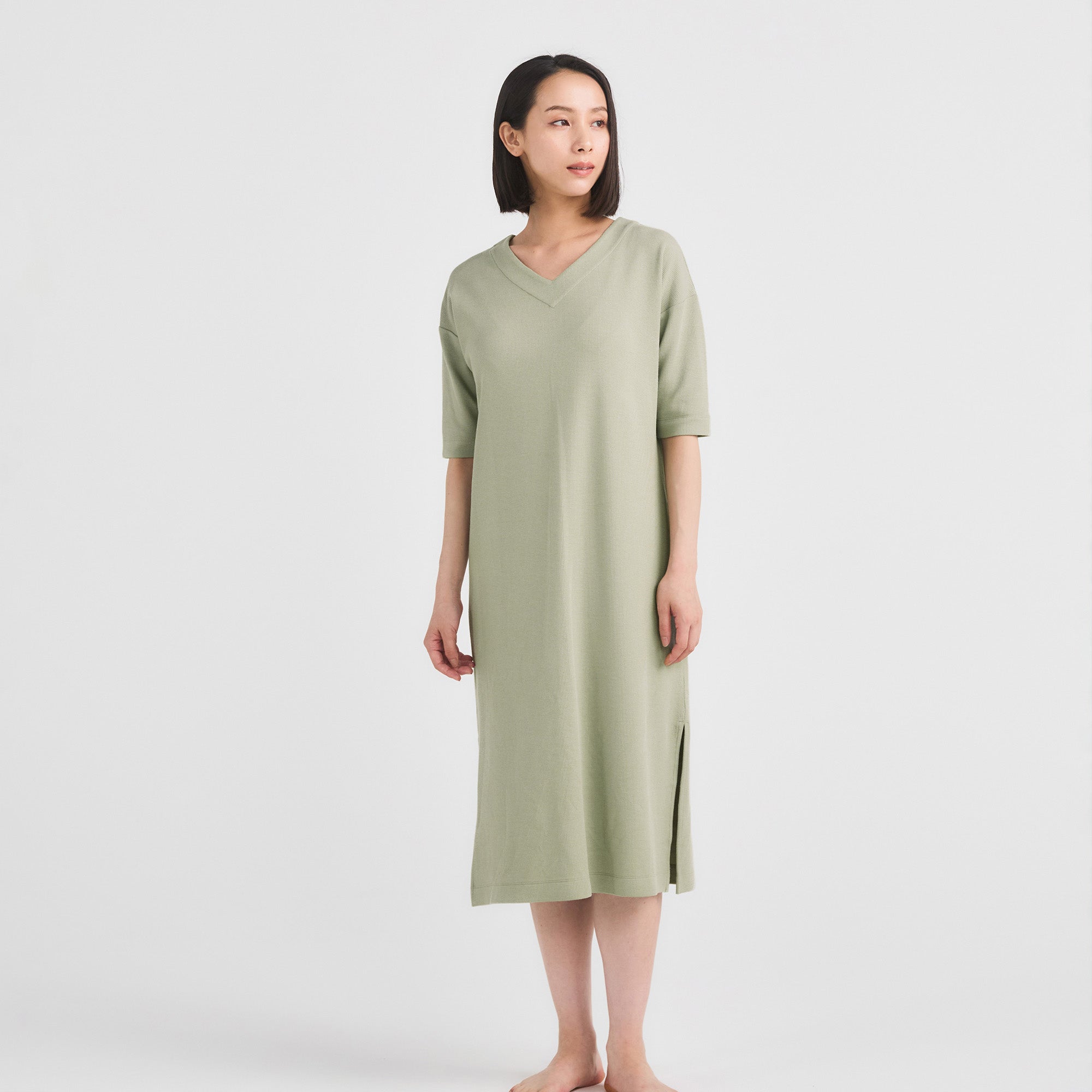 Milk Cotton Waffle Knit Lounge Dress