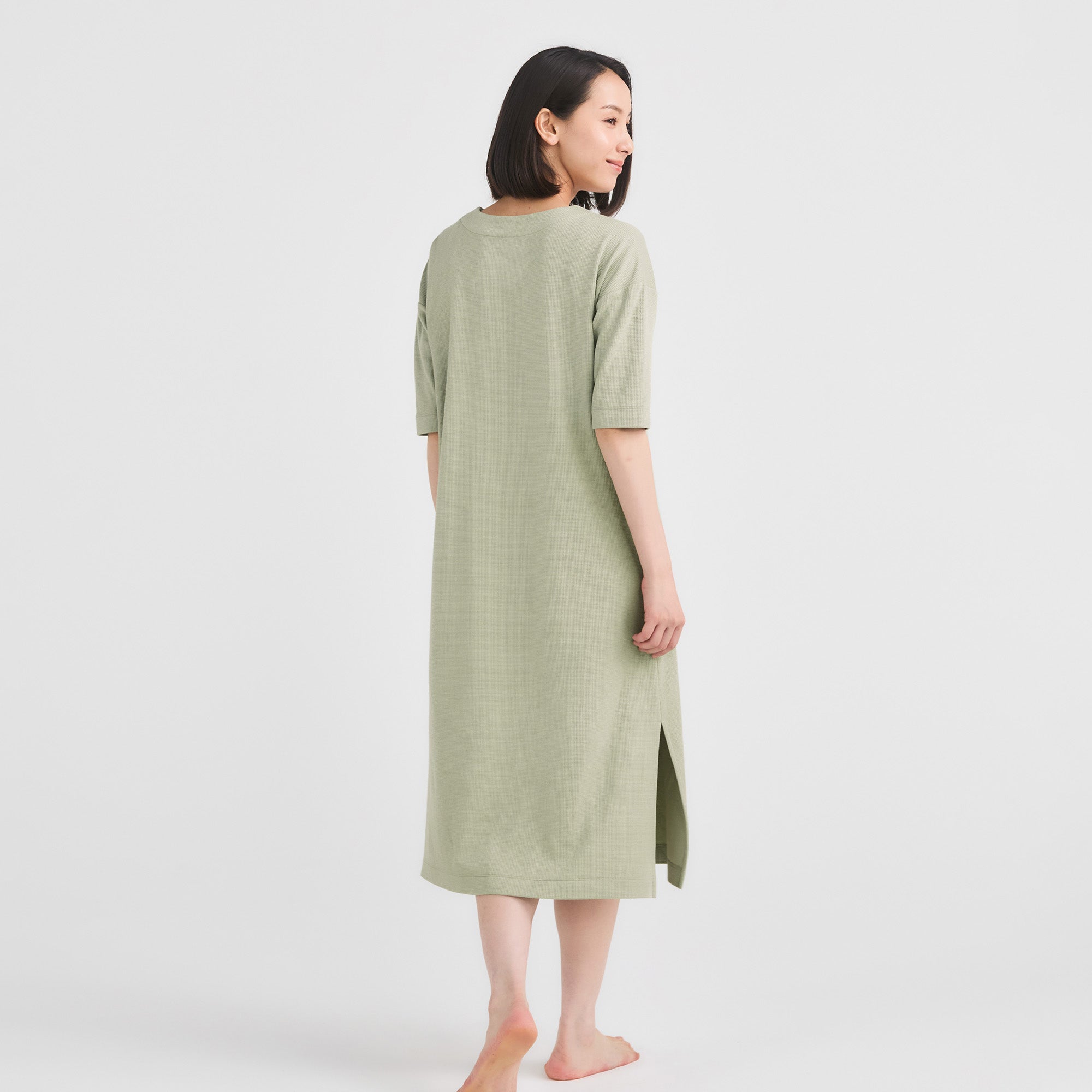 Milk Cotton Waffle Knit Lounge Dress
