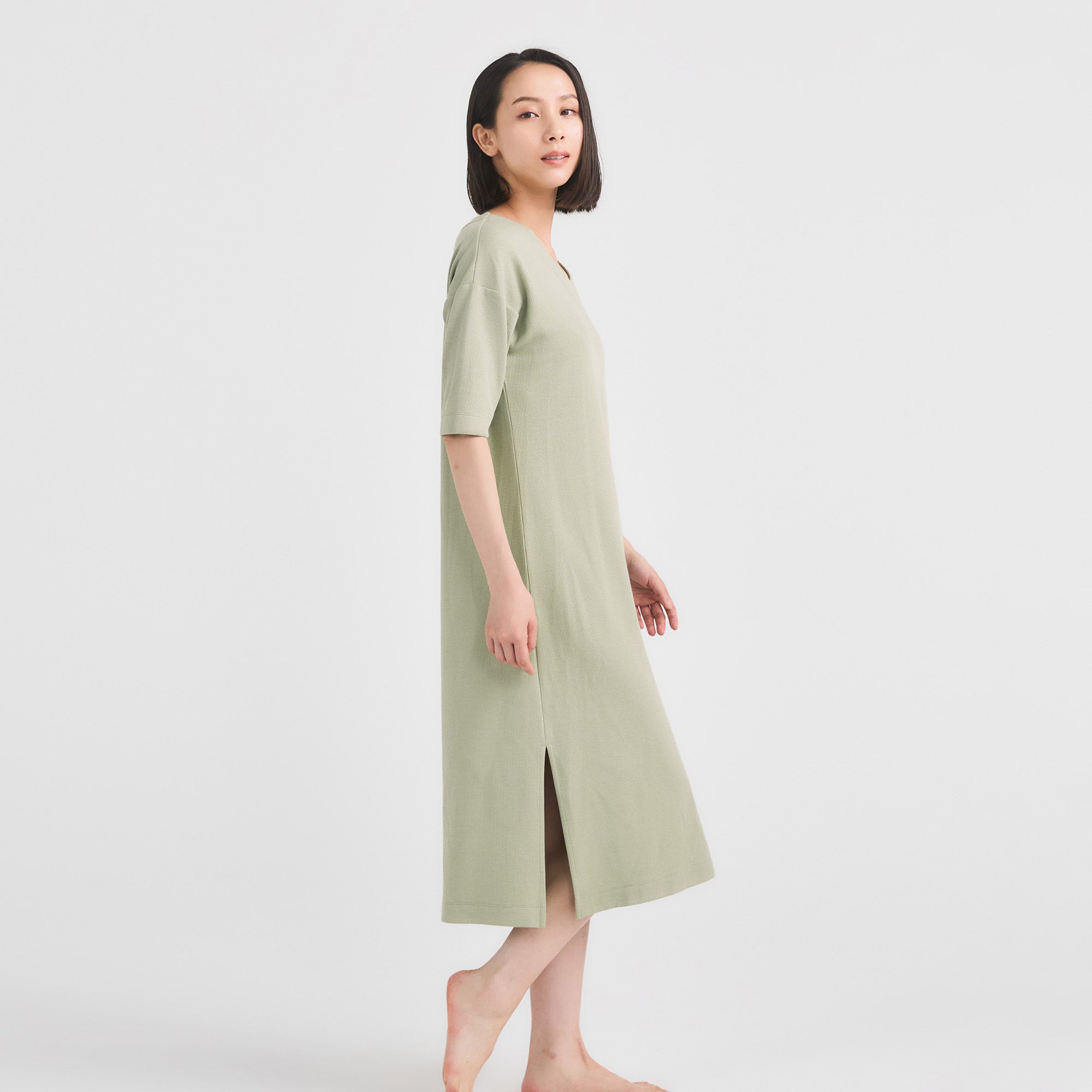 Milk Cotton Waffle Knit Lounge Dress
