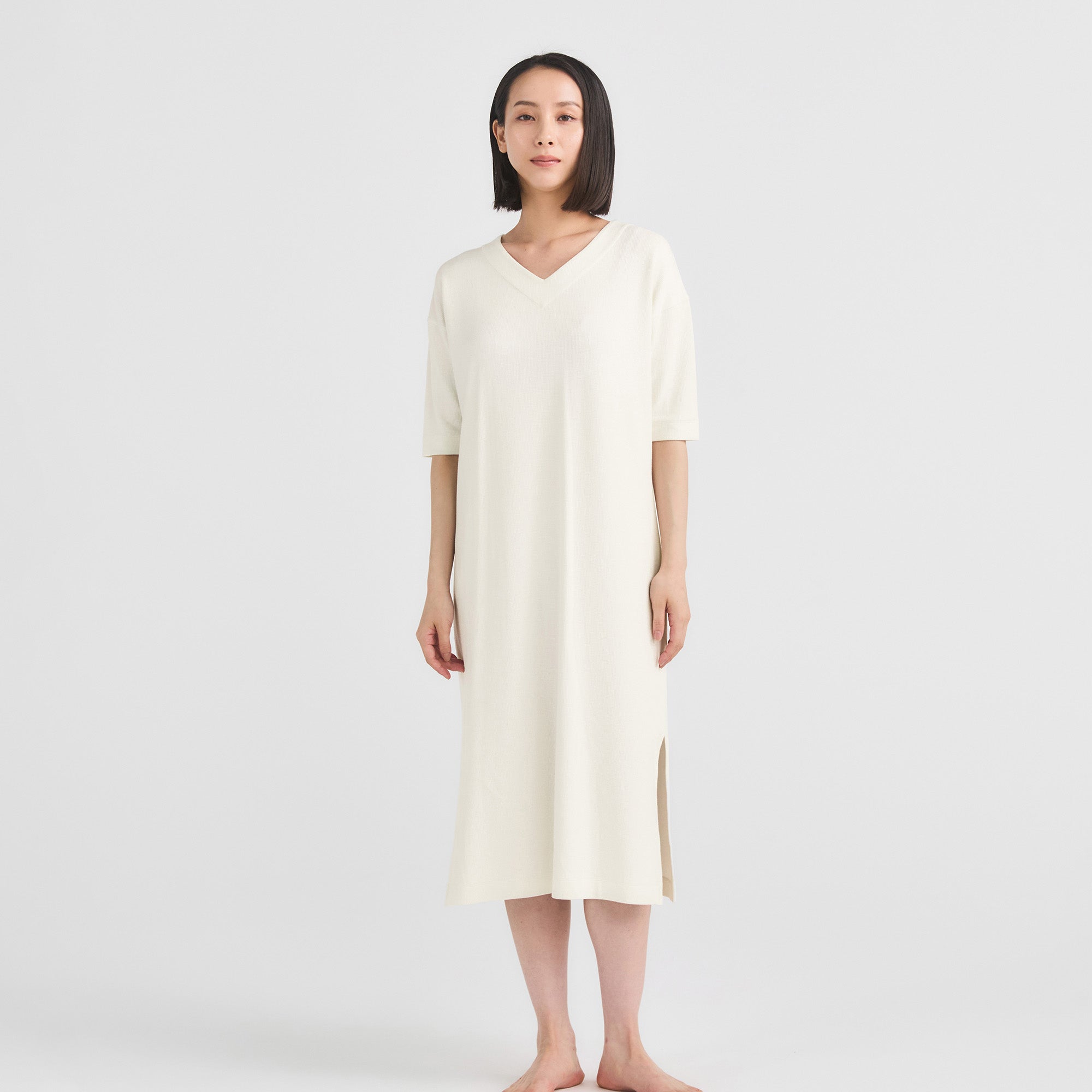 Milk Cotton Waffle Knit Lounge Dress