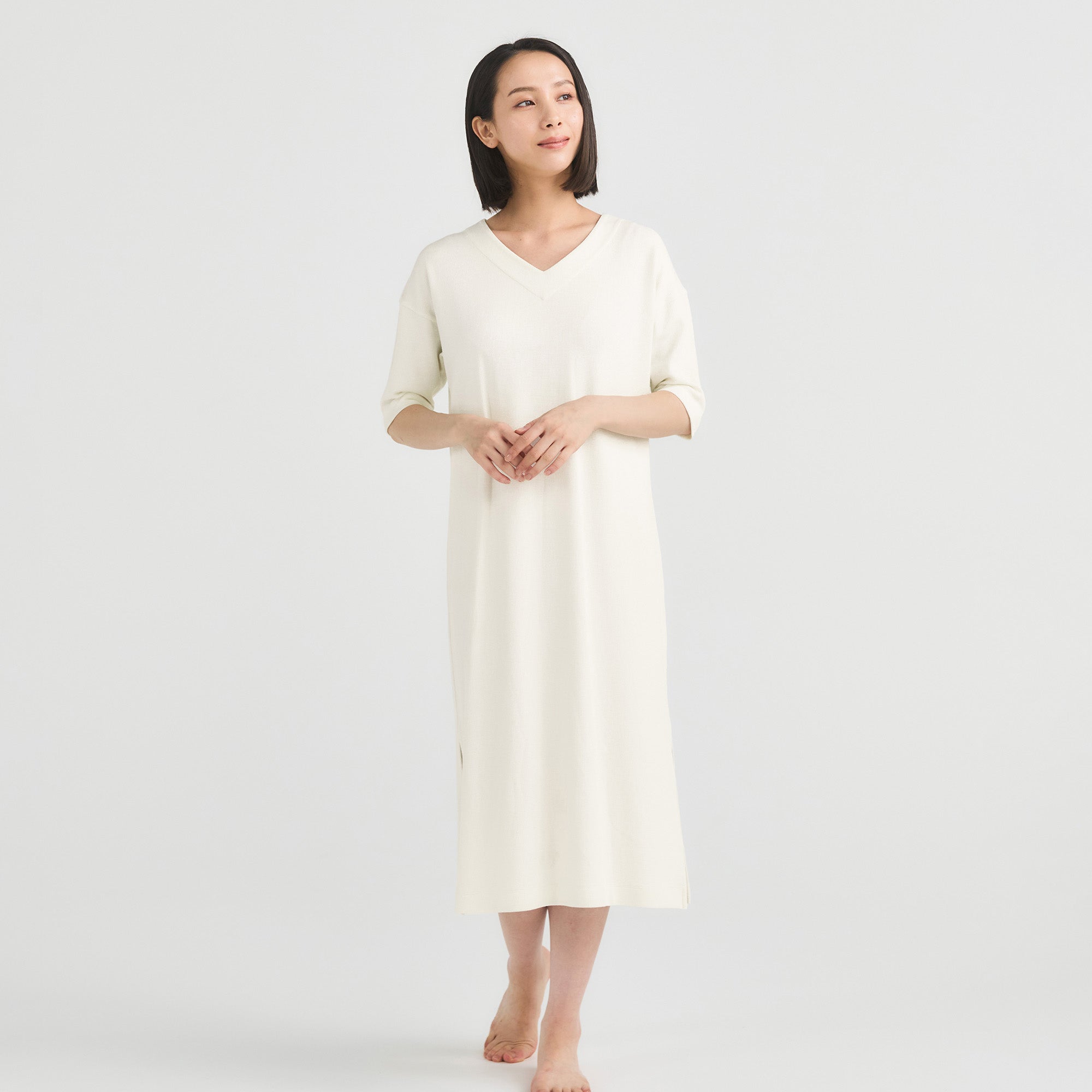 Milk Cotton Waffle Knit Lounge Dress