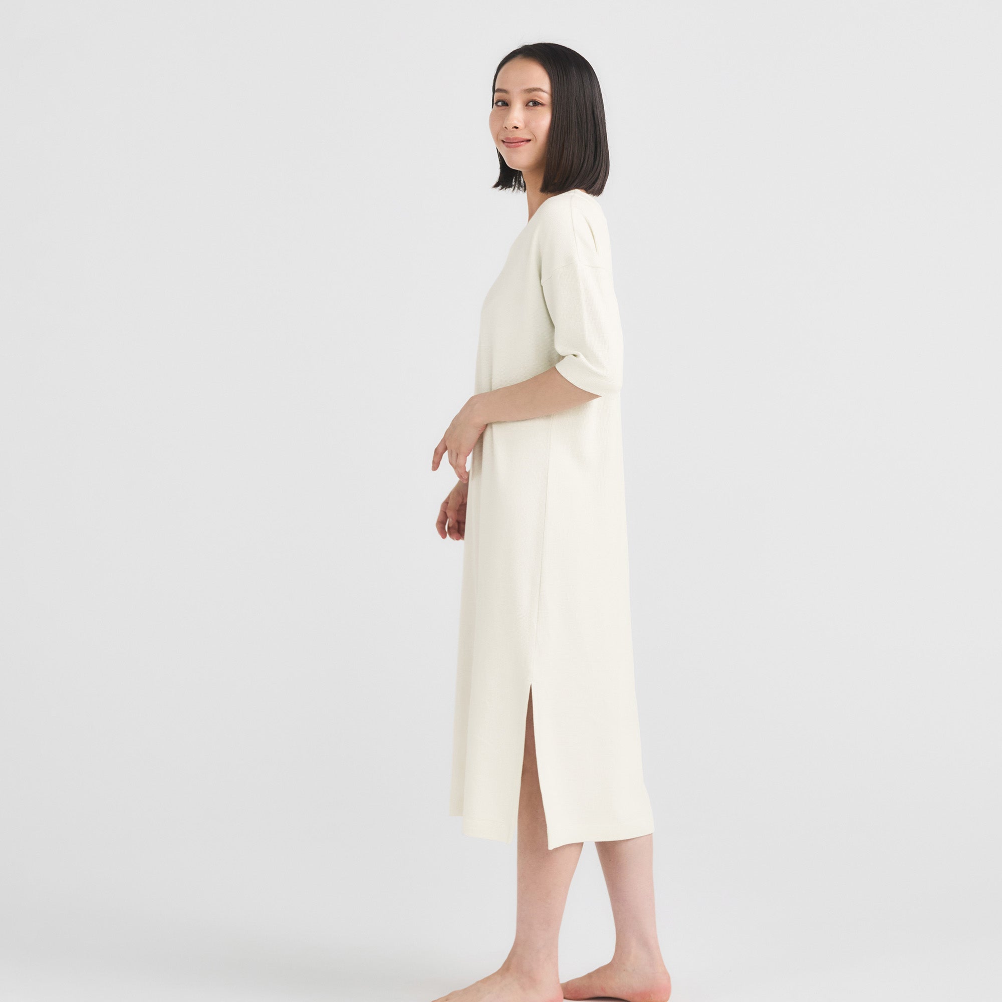 Milk Cotton Waffle Knit Lounge Dress
