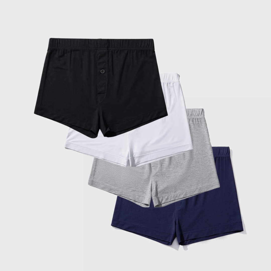 4 Pack Silktouch TENCEL Modal Boxers with button fly, breathable, and moisture-wicking technology.