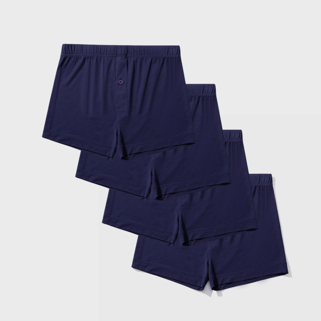 4 Pack Silktouch TENCEL™ Modal Air Boxers with button fly, breathable, and moisture-wicking.